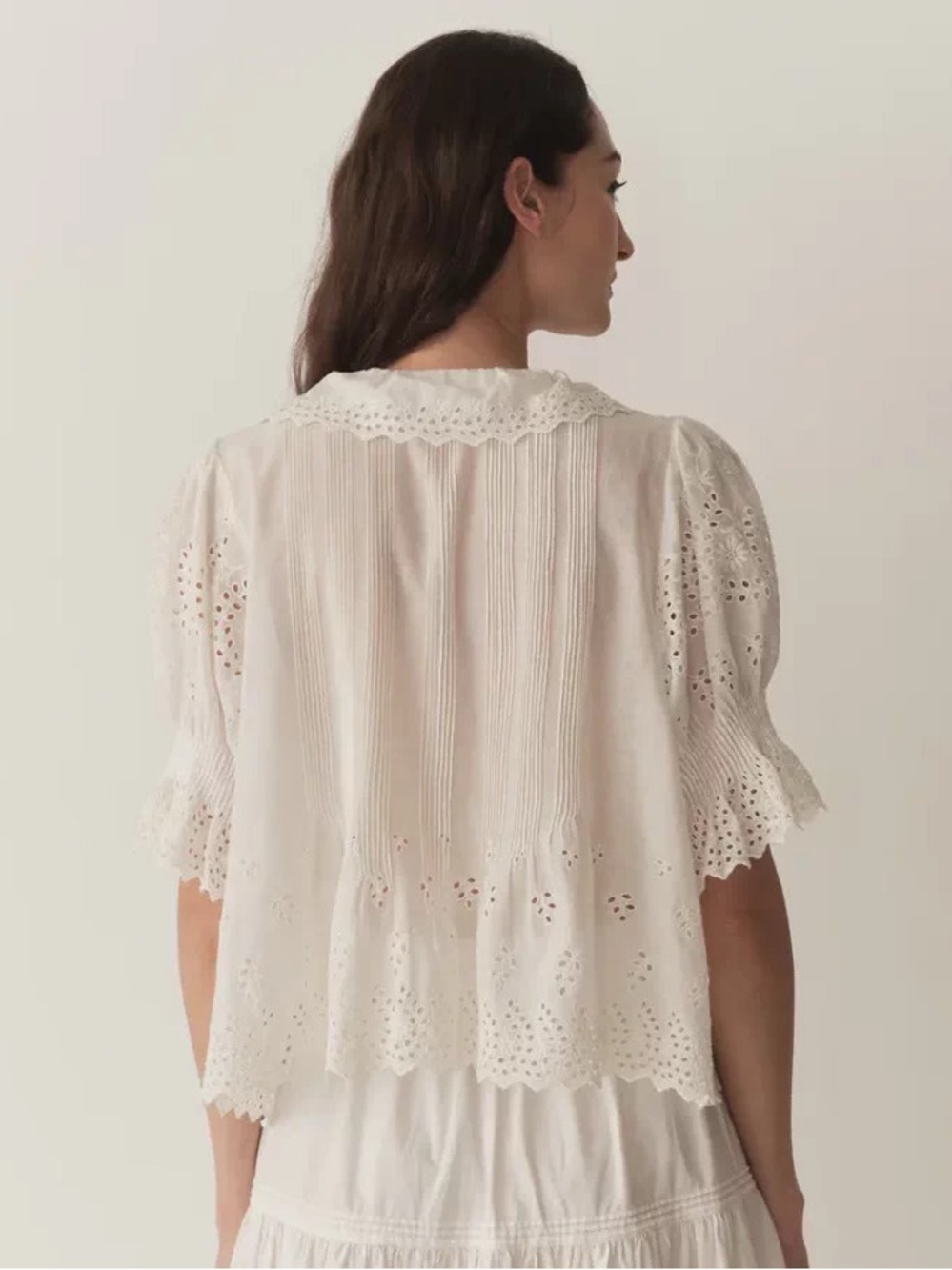 Doen HENRI Ruffle-Trim Blouse in Salt Eyelet - Picture 4 of 12